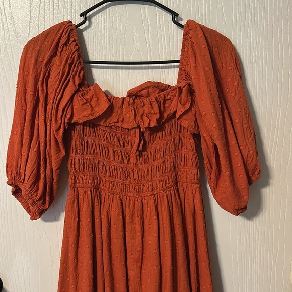 Rust Orange Smocked Midi Dress - Picture 4 of 7